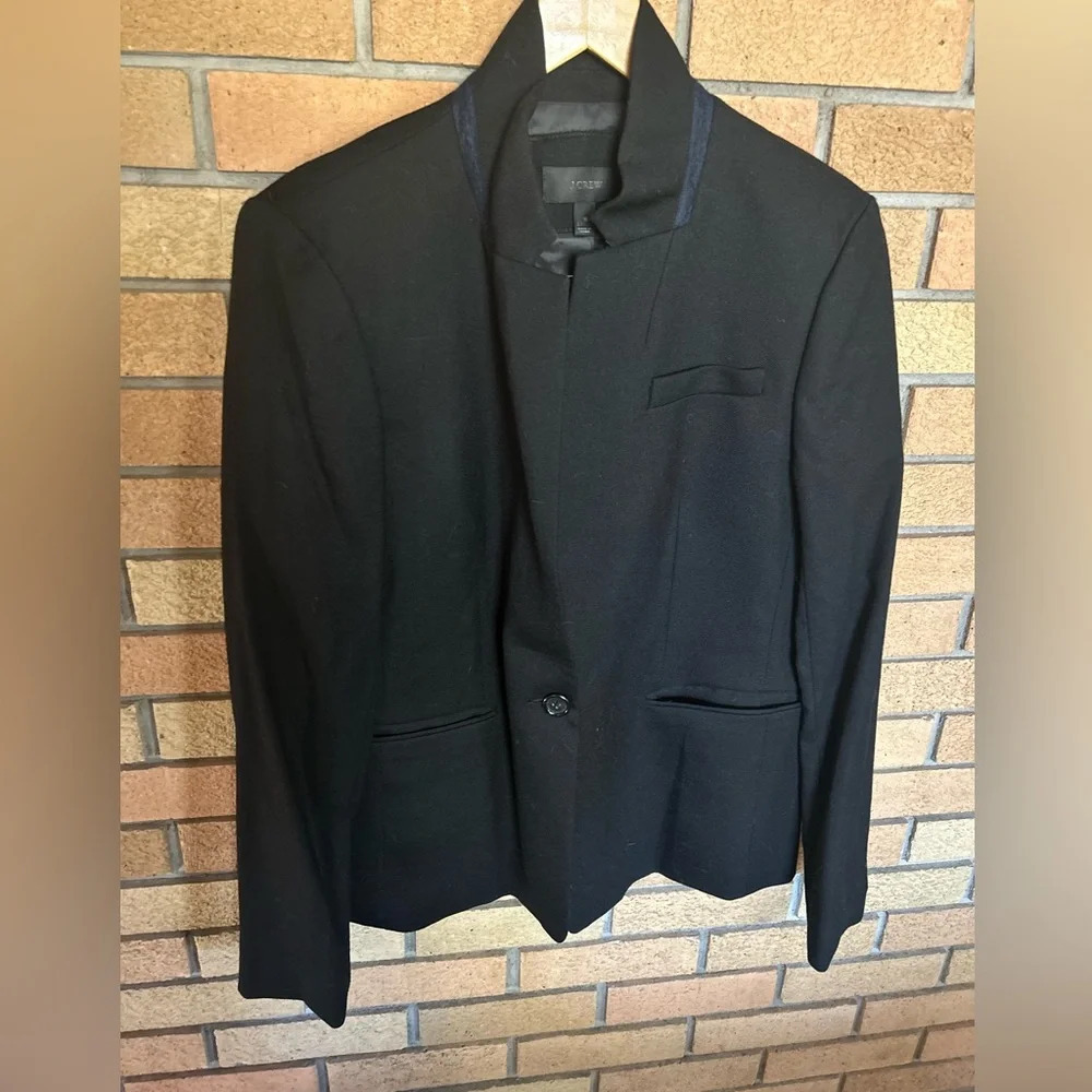 J. Crew Regent Wool Blend Black & Blue Blazer Button Jacket Women’s Size 16